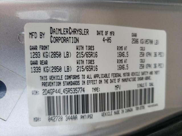 Photo 10 from auction – 2005 DODGE GRAND CARA with VIN 2D4GP44L45R535774