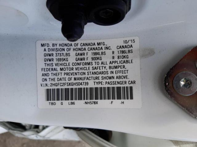 Photo 10 from auction – 2016 HONDA CIVIC LX with VIN 2HGFC2F5XGH504739