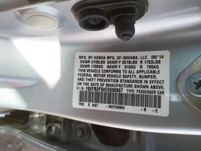 Photo 10 from auction – 2014 HONDA CIVIC LX with VIN 19XFB2F5XEE058957
