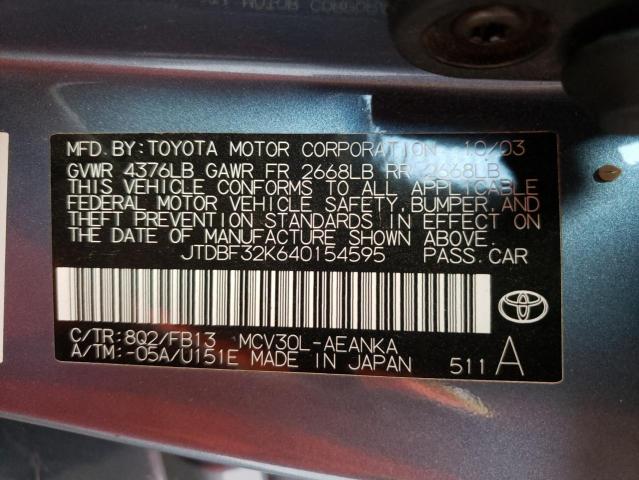 Photo 10 from auction – 2004 TOYOTA CAMRY LE with VIN JTDBF32K640154595