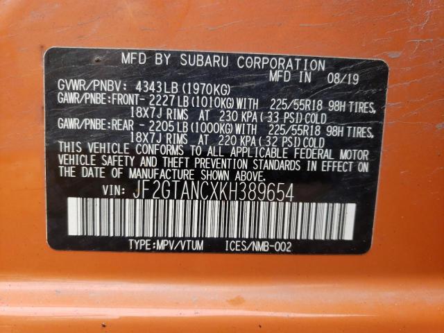 Photo 10 from auction – 2019 SUBARU CROSSTREK with VIN JF2GTANCXKH389654