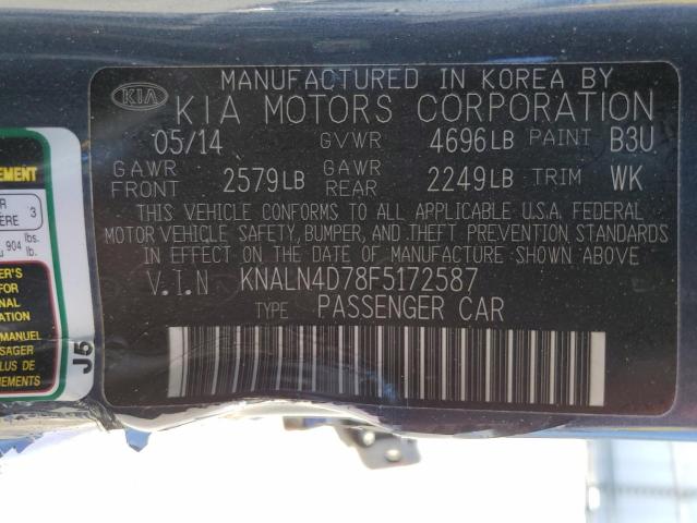 Photo 10 from auction – 2015 KIA CADENZA PR with VIN KNALN4D78F5172587