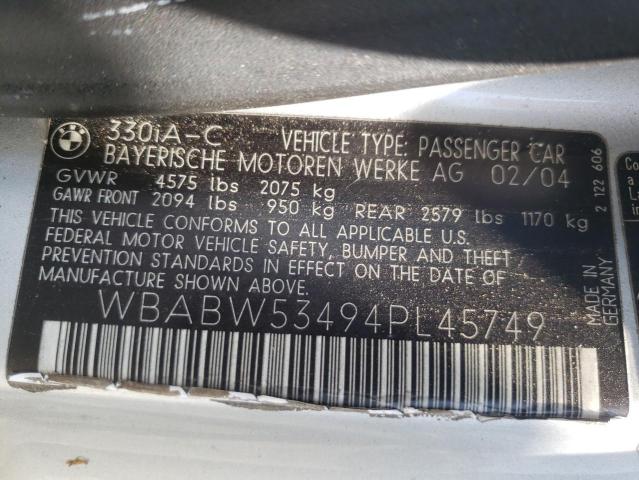 Photo 10 from auction – 2004 BMW 330 CI with VIN WBABW53494PL45749