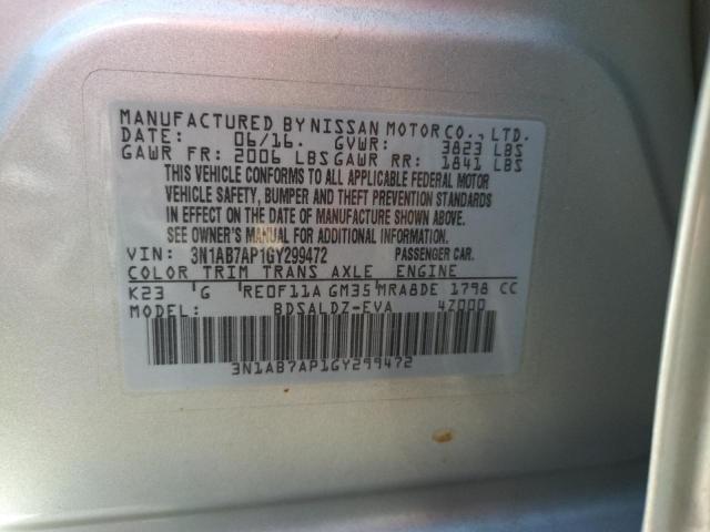 Photo 10 from auction – 2016 NISSAN SENTRA S with VIN 3N1AB7AP1GY299472