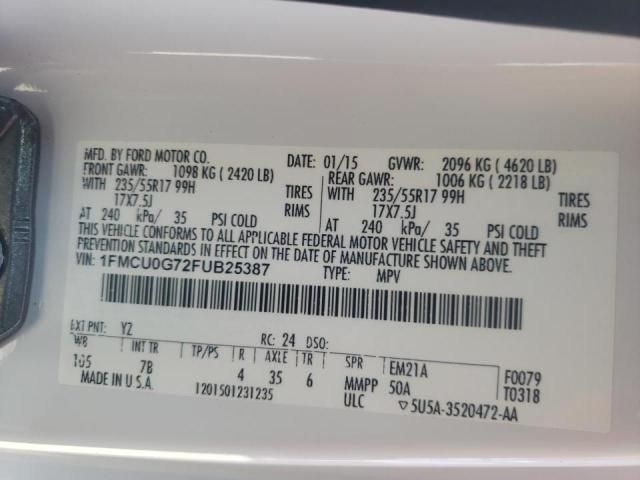 Photo 10 from auction – 2015 FORD ESCAPE SE with VIN 1FMCU0G72FUB25387