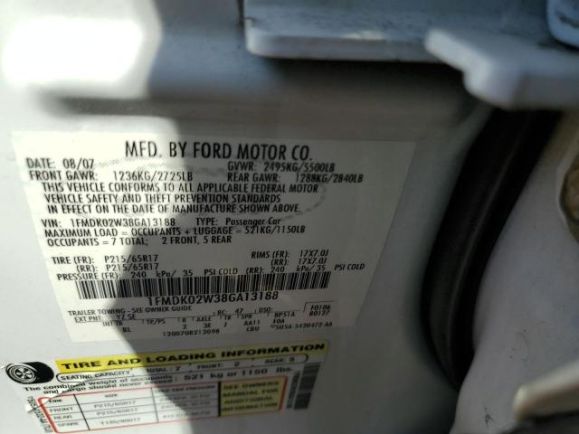 Photo 10 from auction – 2008 FORD TAURUS X S with VIN 1FMDK02W38GA13188