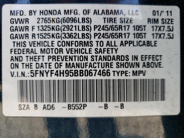 Foto 10 de la subasta – 2011 HONDA PILOT TOUR con VIN 5FNYF4H95BB067466