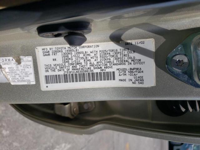 Photo 10 from auction – 2003 TOYOTA HIGHLANDER with VIN JTEGF21A630088195