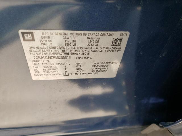Photo 10 from auction – 2016 CHEVROLET EQUINOX LT with VIN 2GNALCEK2G6265616