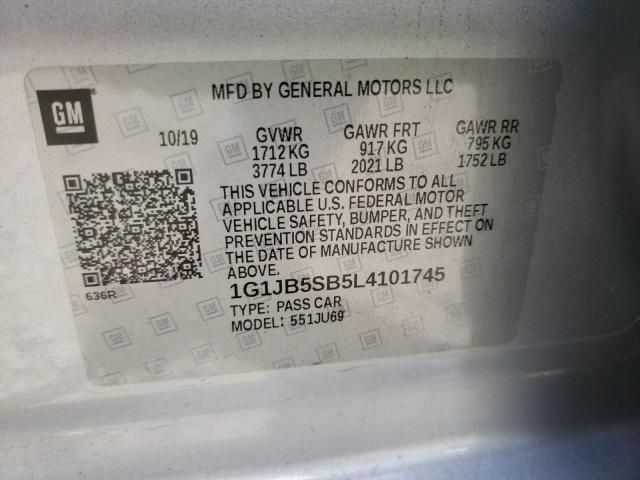 Photo 10 from auction – 2020 CHEVROLET SONIC LS with VIN 1G1JB5SB5L4101745