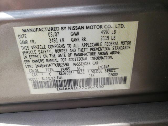 Photo 10 from auction – 2007 NISSAN MAXIMA SE with VIN 1N4BA41E77C862590