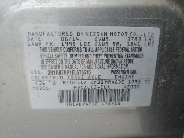 Photo 10 from auction – 2014 NISSAN SENTRA S with VIN 3N1AB7AP1EL678515