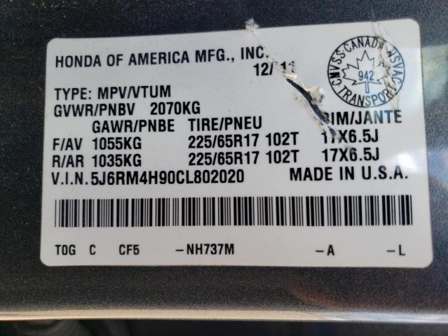 Photo 10 from auction – 2012 HONDA CR-V TOURI with VIN 5J6RM4H90CL802020
