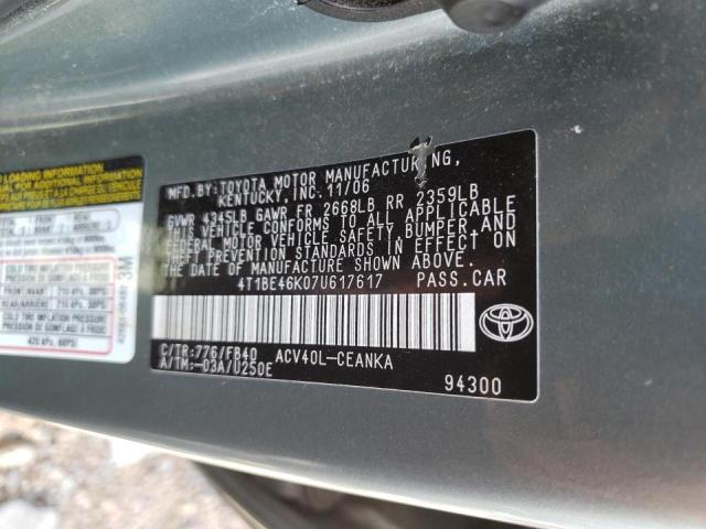 Photo 10 from auction – 2007 TOYOTA CAMRY CE with VIN 4T1BE46K07U617617