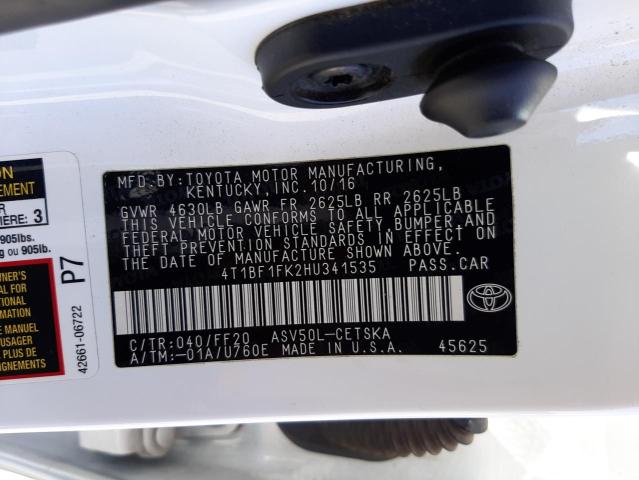Photo 10 from auction – 2017 TOYOTA CAMRY LE with VIN 4T1BF1FK2HU341535