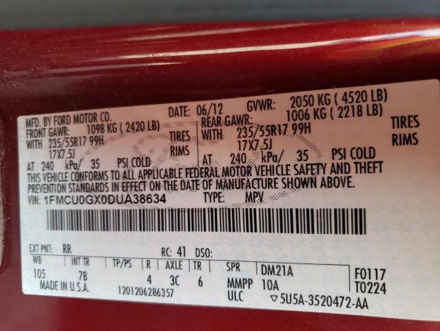 Photo 10 from auction – 2013 FORD ESCAPE SE with VIN 1FMCU0GX0DUA38634