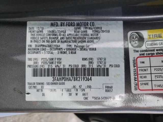 Photo 10 from auction – 2011 FORD FUSION SE with VIN 3FAHP0HA7BR219364