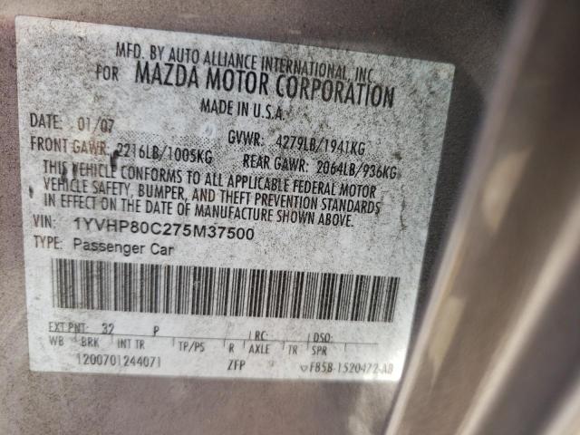 Photo 10 from auction – 2007 MAZDA 6 I with VIN 1YVHP80C275M37500