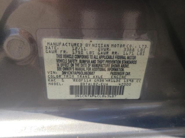 Photo 10 from auction – 2012 NISSAN VERSA S with VIN 3N1CN7AP6CL863687