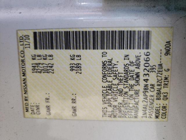 Photo 10 from auction – 2011 NISSAN ALTIMA BAS with VIN 1N4AL2AP9BN432066
