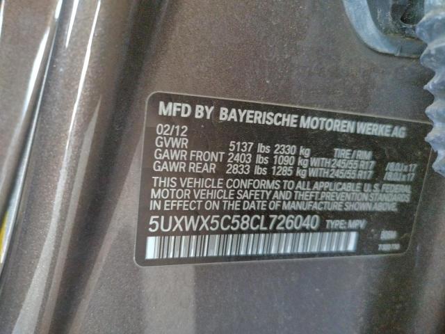 Photo 10 from auction – 2012 BMW X3 XDRIVE2 with VIN 5UXWX5C58CL726040