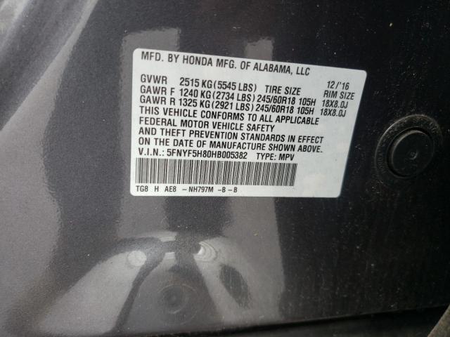 Photo 10 from auction – 2017 HONDA PILOT EXL with VIN 5FNYF5H80HB005382