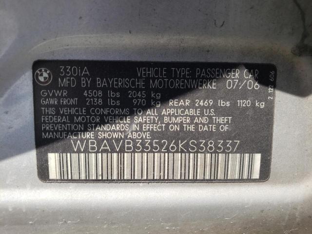 Photo 10 from auction – 2006 BMW 330 I with VIN WBAVB33526KS38337