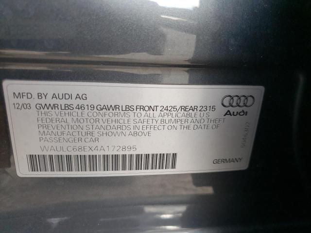 Photo 10 from auction – 2004 AUDI A4 1.8T QU with VIN WAULC68EX4A172895