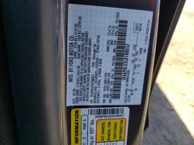 Photo 10 from auction – 2020 FORD FUSION SE with VIN 3FA6P0LU3LR188057