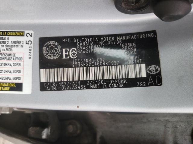 Photo 10 from auction – 2006 TOYOTA COROLLA CE with VIN 2T1BR32E46C685837