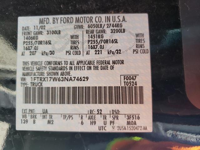 Photo 10 from auction – 2003 FORD F150 with VIN 1FTRX17W63NA74629
