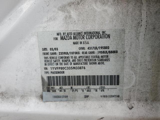 Photo 10 from auction – 2003 MAZDA 6 I with VIN 1YVFP80C335M33876