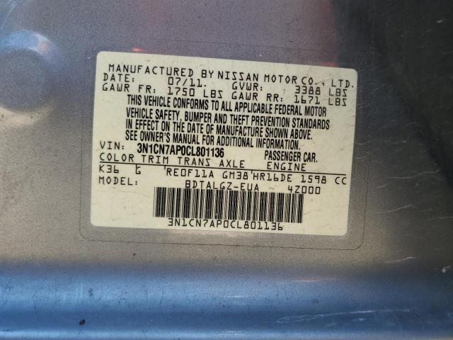Photo 10 from auction – 2012 NISSAN VERSA S with VIN 3N1CN7AP0CL801136