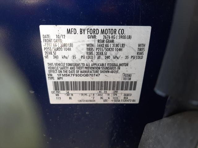 Photo 10 from auction – 2013 FORD EXPLORER L with VIN 1FM5K7F93DGB70747