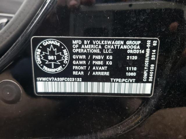 Photo 10 from auction – 2015 VOLKSWAGEN PASSAT SEL with VIN 1VWCV7A33FC023132