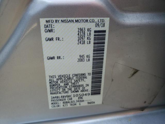 Photo 10 from auction – 2019 NISSAN ALTIMA S with VIN 1N4BL4BV6KC105049