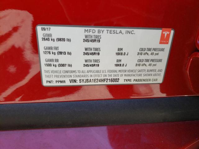 Photo 10 from auction – 2017 TESLA MODEL S with VIN 5YJSA1E24HF216002