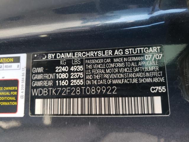 Photo 10 from auction – 2008 MERCEDES-BENZ CLK 550 with VIN WDBTK72F28T089922