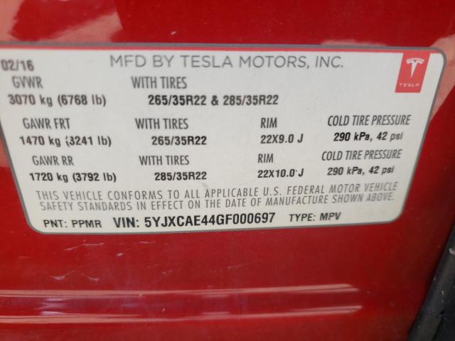 Photo 10 from auction – 2016 TESLA MODEL X with VIN 5YJXCAE44GF000697