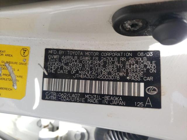 Photo 10 from auction – 2004 LEXUS ES 330 with VIN JTHBA30G145003078