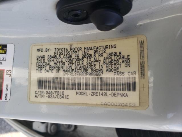 Photo 10 from auction – 2013 TOYOTA COROLLA BA with VIN 5YFBU4EE0DP096667