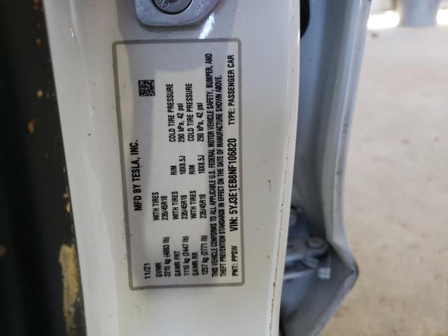 Photo 10 from auction – 2022 TESLA MODEL 3 with VIN 5YJ3E1EB8NF106820