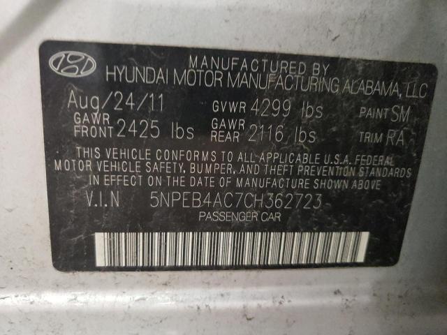 Photo 10 from auction – 2012 HYUNDAI SONATA GLS with VIN 5NPEB4AC7CH362723