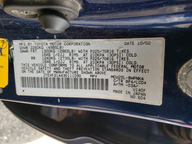 Photo 10 from auction – 2003 TOYOTA HIGHLANDER with VIN JTEHF21A430111090