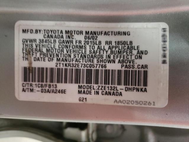 Photo 10 from auction – 2003 TOYOTA COROLLA MA with VIN 2T1KR32E73C057766