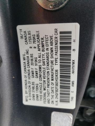 Photo 10 from auction – 2014 HONDA CIVIC LX with VIN 2HGFB2F56EH534336
