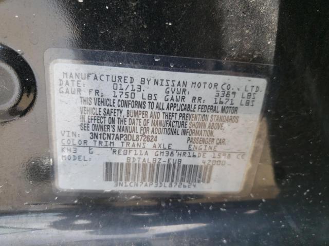 Photo 10 from auction – 2013 NISSAN VERSA S with VIN 3N1CN7AP3DL872624