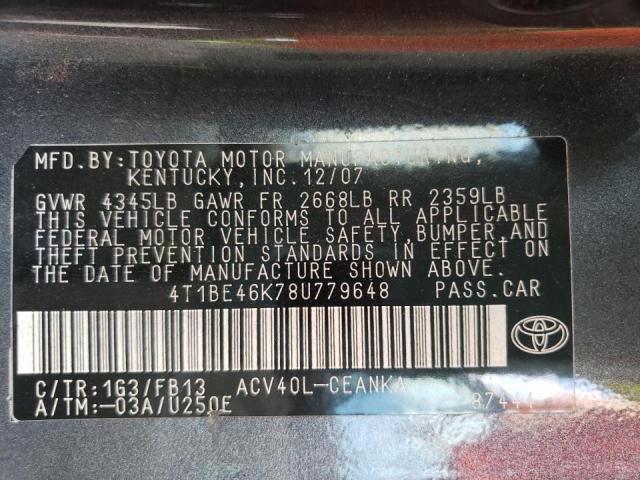 Photo 10 from auction – 2008 TOYOTA CAMRY CE with VIN 4T1BE46K78U779648