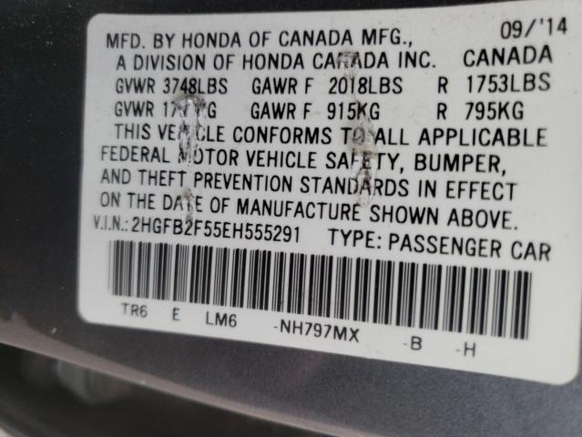 Photo 10 from auction – 2014 HONDA CIVIC LX with VIN 2HGFB2F55EH555291