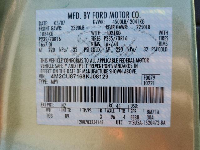 Photo 10 from auction – 2008 MERCURY MARINER PR with VIN 4M2CU87168KJ08129